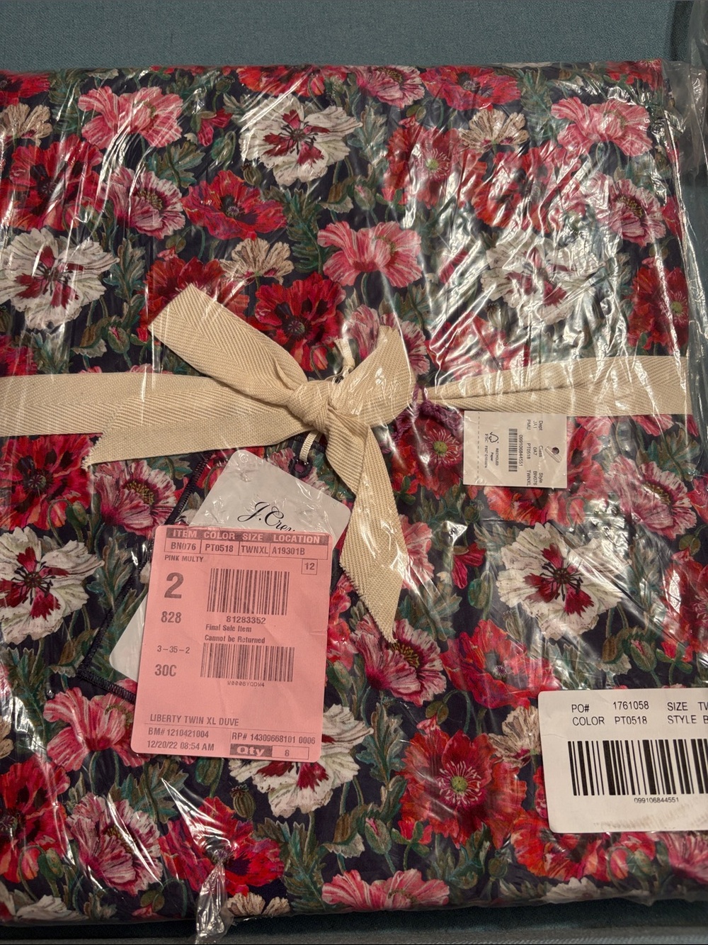 J. Crew Navy Floral Quilt with Pink and Red Blooms Duvet twin Xl